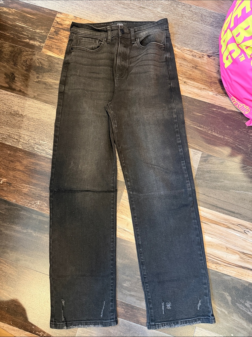 JBD by Just Black Denim High Rise Straight Leg Jeans Black Distressed Hem